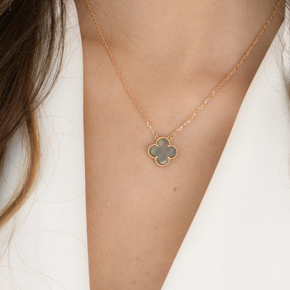 [Glimmer]CLOVER 15MM  GRAY MOTHER OF PEARL NECKLACE