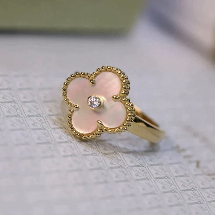 [Glimmer]CLOVER PINK MOP RING GOLD DIAMOND