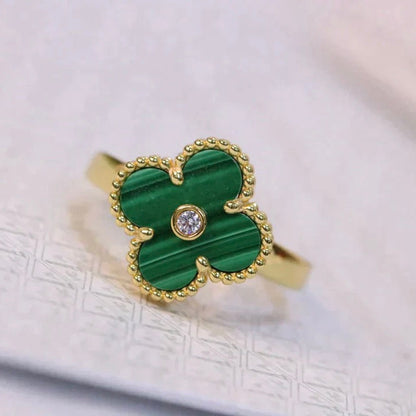[Glimmer]CLOVER MALACHITE RING GOLD DIAMOND