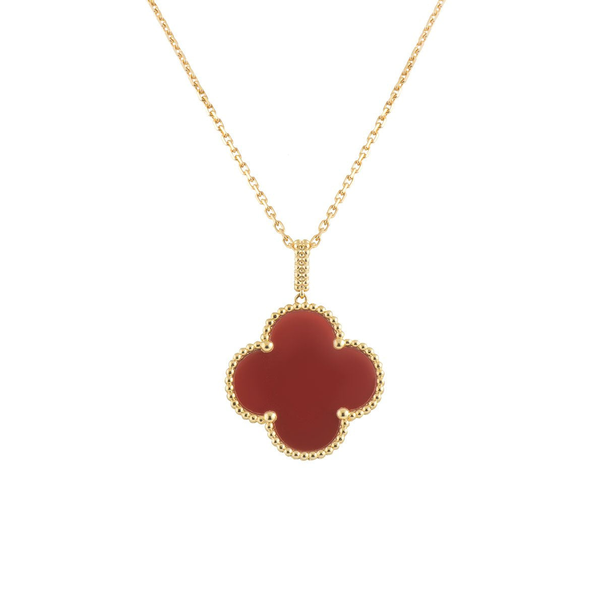 [Glimmer]CLOVER 25MM NECKLACE GOLD CARNELIAN