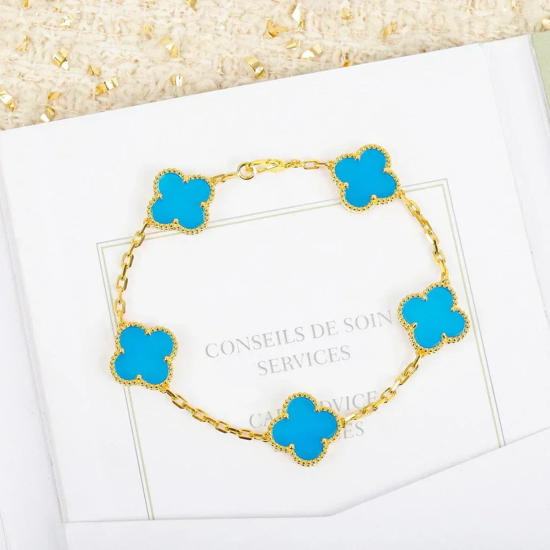 [Glimmer] CLOVER 5 MOTIF TURQUOISE BRACELET COLLECTION