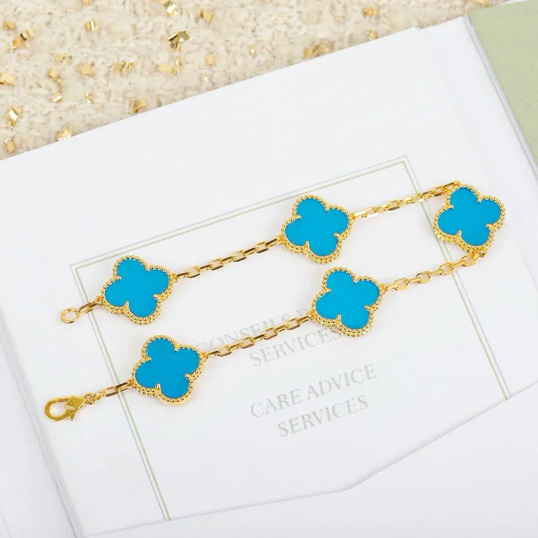 [Glimmer] CLOVER 5 MOTIF TURQUOISE BRACELET COLLECTION