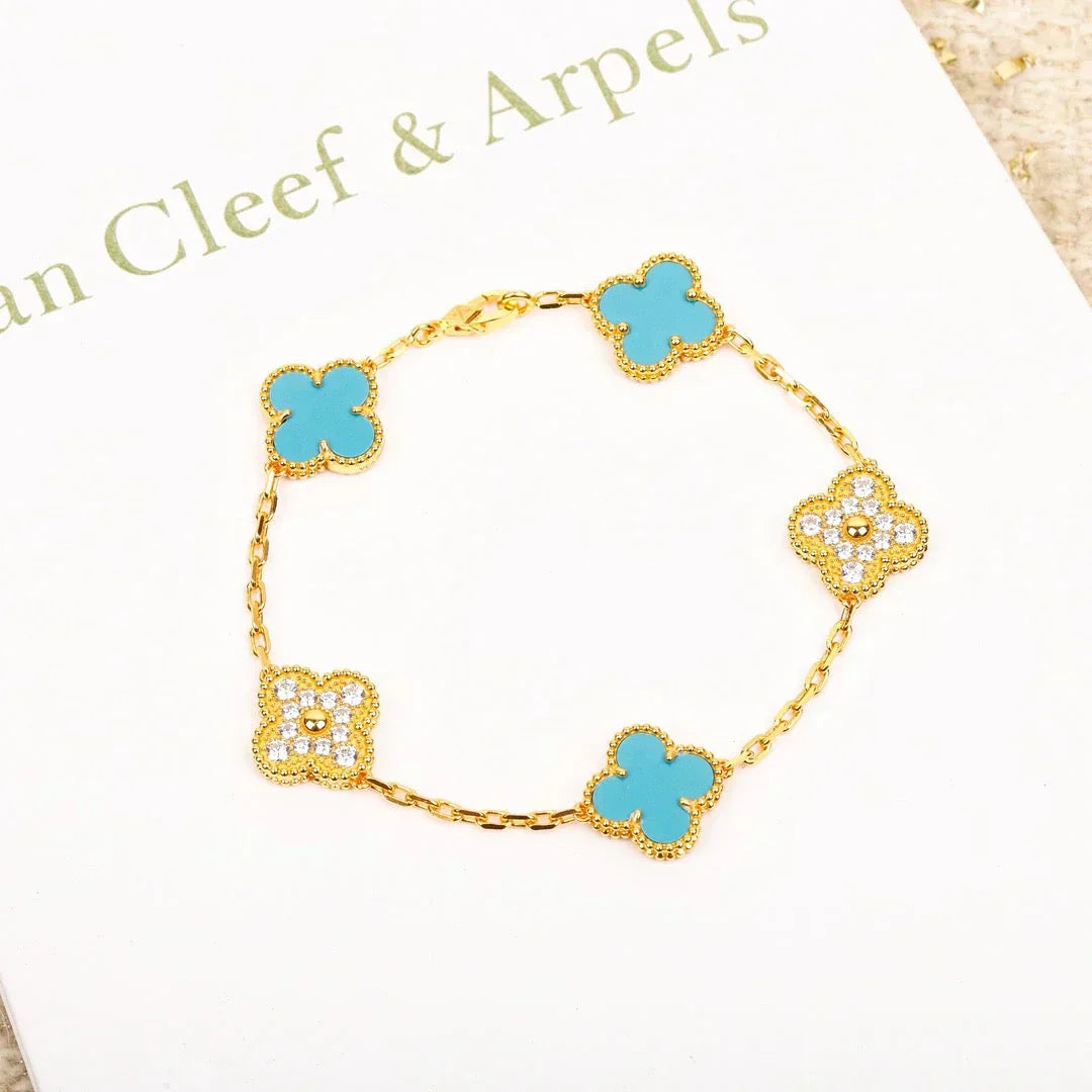 [Glimmer] CLOVER 5 MOTIF TURQUOISE BRACELET COLLECTION