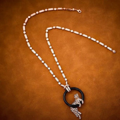 [Glimmer jewelrys]NEW BLACK CIRCLE PANTHER FULL DIAMOND NECKLACE