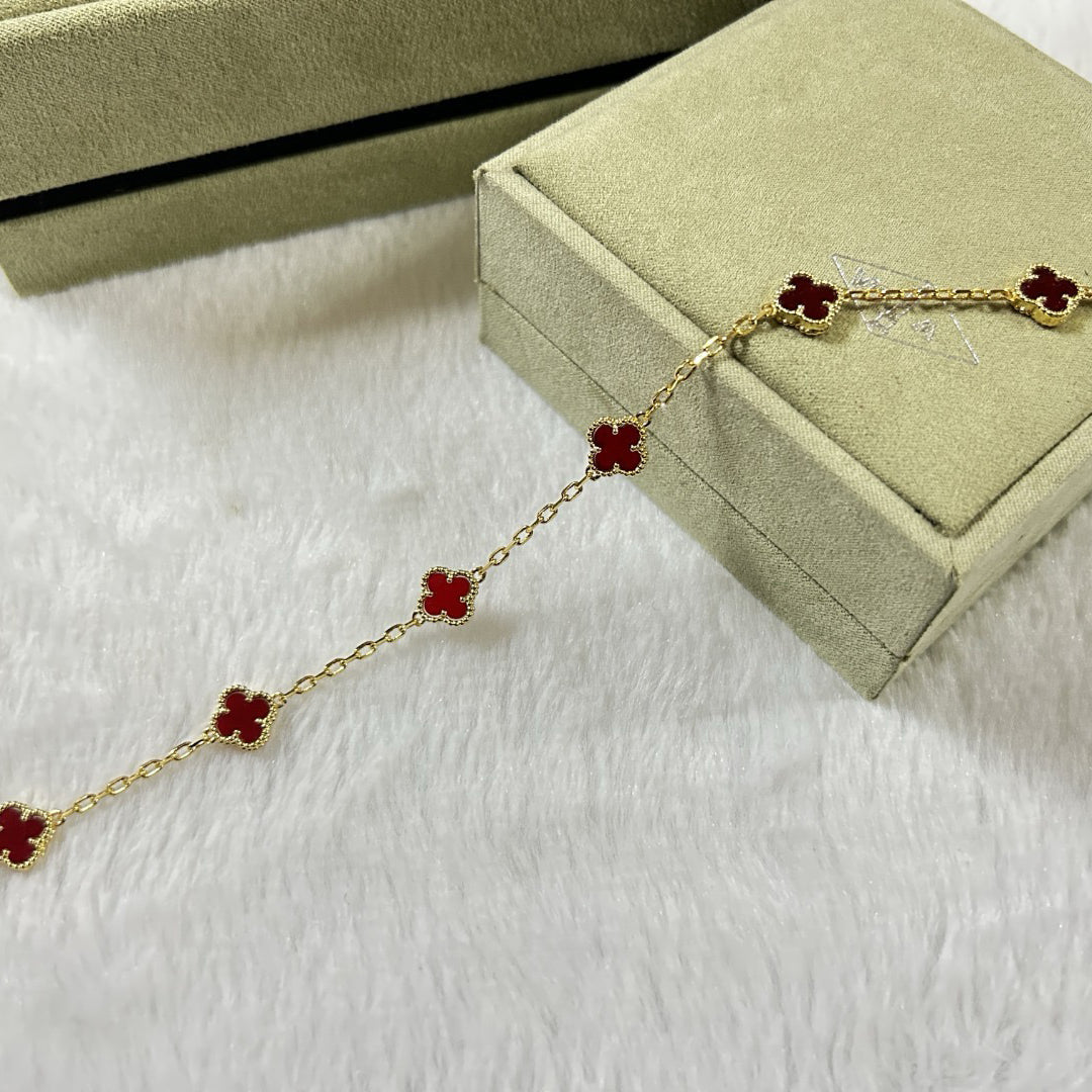 [Glimmer]CLOVER 6 MOTIF RED AGATE BRACELET-w