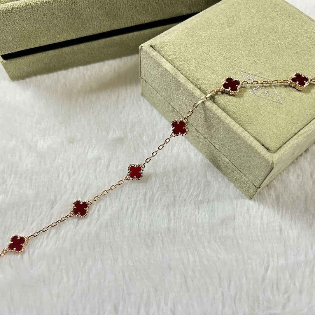 [Glimmer]CLOVER 6 MOTIF RED AGATE BRACELET-w