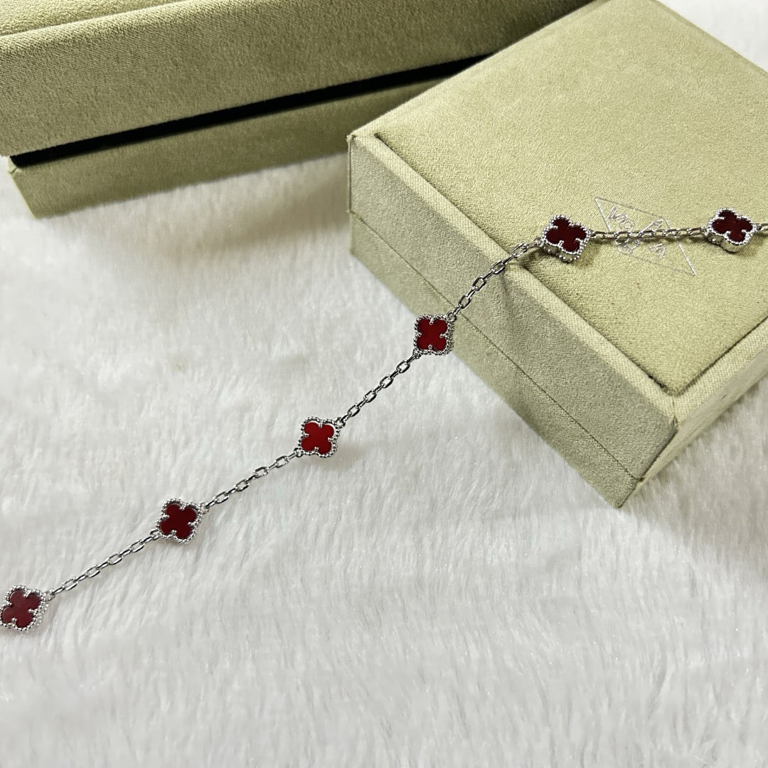 [Glimmer]CLOVER 6 MOTIF RED AGATE BRACELET-w
