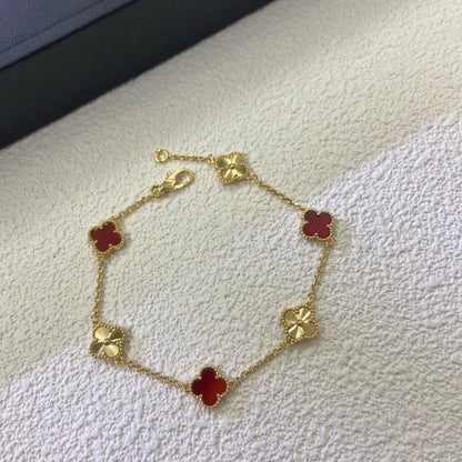 [Glimmer]CLOVER 6 MOTIF RED AGATE LASER BRACELET-w
