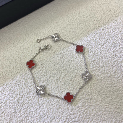 [Glimmer]CLOVER 6 MOTIF RED AGATE LASER BRACELET-w