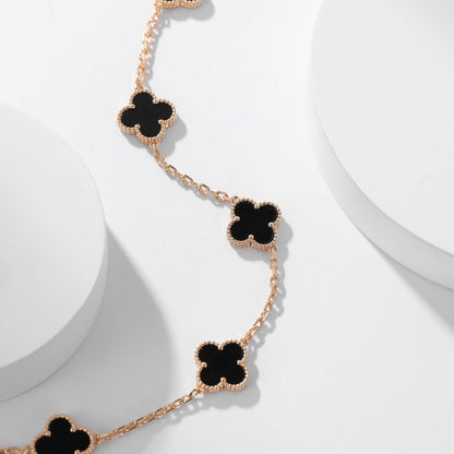 [Glimmer]CLOVER 10 MOTIFS ONYX NECKLACE