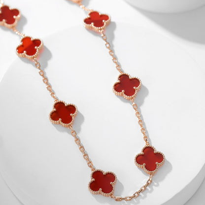 [Glimmer]CLOVER 10 MOTIFS CARNELIAN NECKLACE