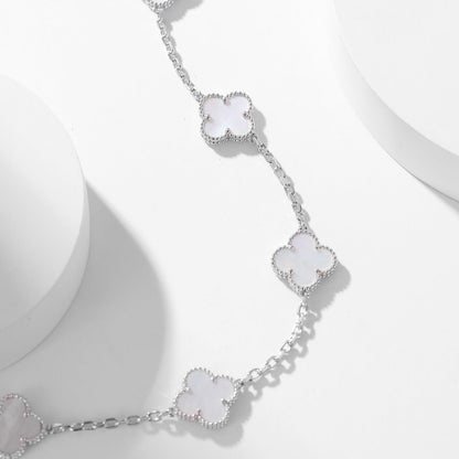 [Glimmer]CLOVER 10 MOTIFS WHITE MOTHER OF PEARL NECKLACE