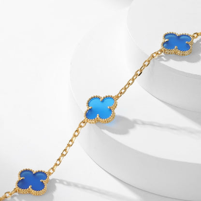 [Glimmer]CLOVER 10 MOTIFS BLUE AGATE NECKLACE
