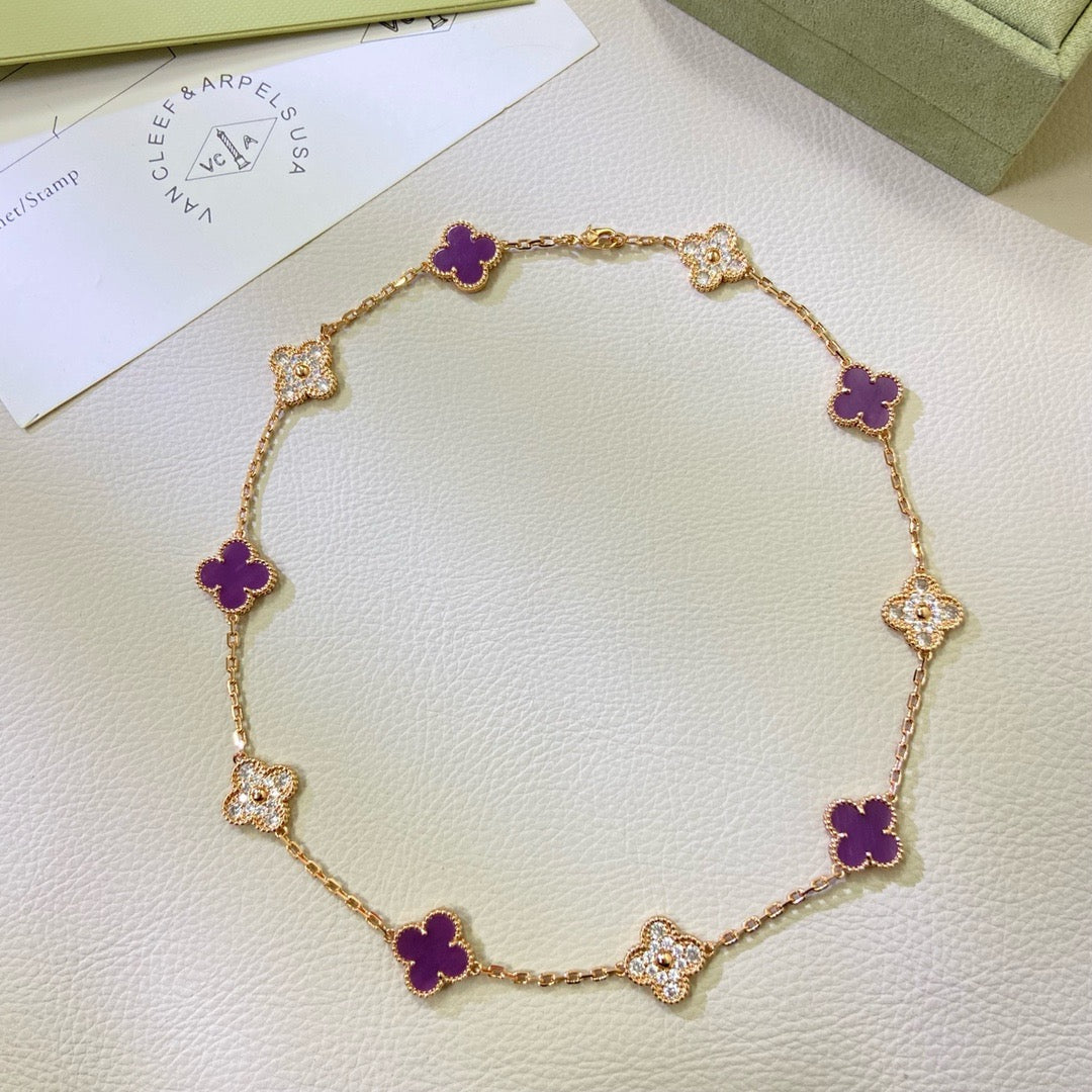 [Glimmer Jewelry]CLOVER 10 MOTIFS  PURPLE VIOLET DIAMOND NECKLACE