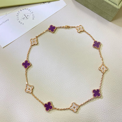 [Glimmer Jewelry]CLOVER 10 MOTIFS  PURPLE VIOLET DIAMOND NECKLACE