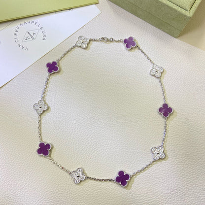 [Glimmer Jewelry]CLOVER 10 MOTIFS  PURPLE VIOLET DIAMOND NECKLACE