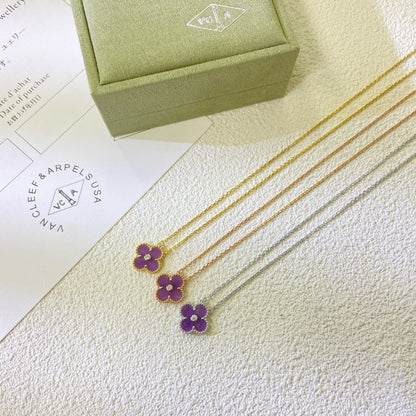 [Glimmer Jewelry]CLOVER 15MM DIAMOND  PURPLE VIOLET NECKLACE
