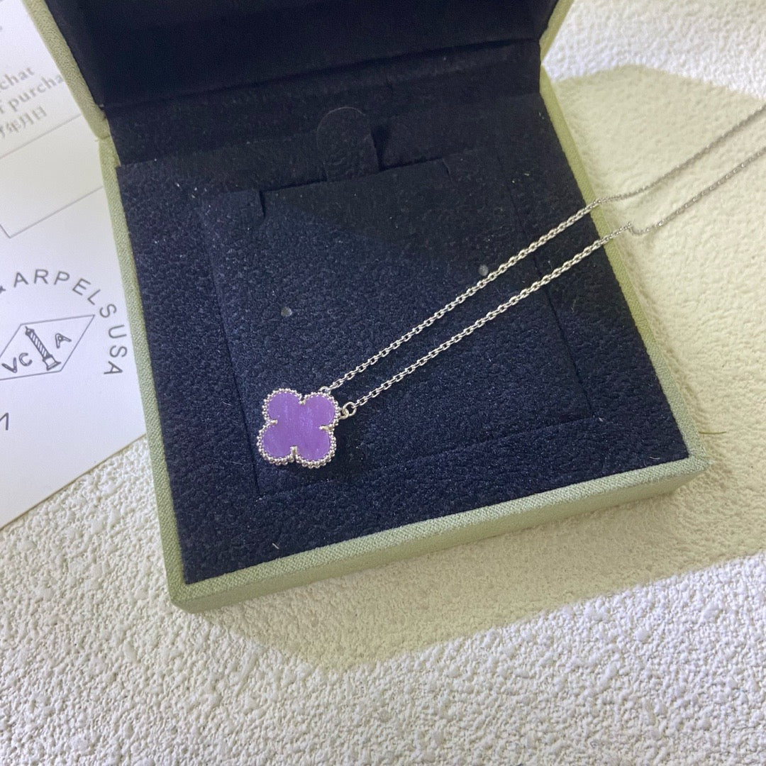 [Glimmer Jewelry]CLOVER 15MM  PURPLE VIOLET NECKLACE