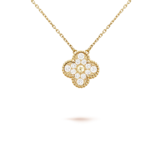 [Glimmer]CLOVER 15MM DIAMOND SINGLE FLOWER NECKLACE