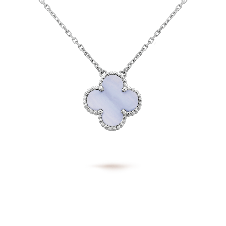 [Glimmer]CLOVER 15MM BLUE CHALCEDONY NECKLACE SILVER