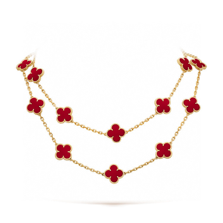 [Glimmer]CLOVER 20 MOTIFS CARNELIAN NECKLACE