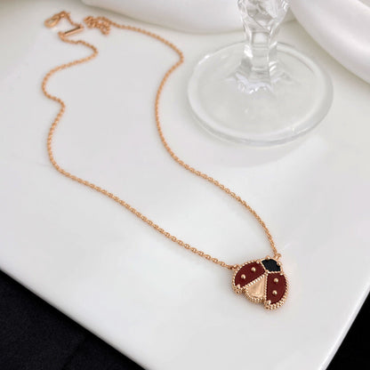 [Glimmer]LUCKY  CARNELIANS LADYBUG NECKLACE