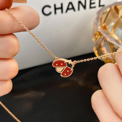 [Glimmer]LUCKY  CARNELIANS LADYBUG NECKLACE