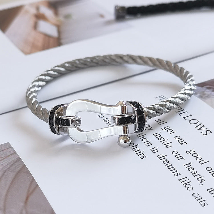 [Glimmer]FORCE LARGE HORSESHOE BLACK DIAMOND BRACELET SILVER
