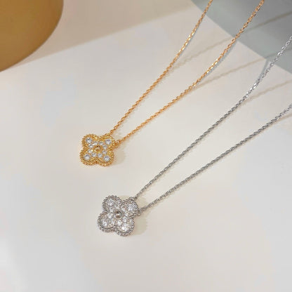 [Glimmer]CLOVER 15MM DIAMOND SINGLE FLOWER NECKLACE