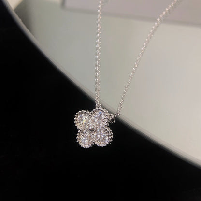 [Glimmer]CLOVER 15MM DIAMOND SINGLE FLOWER NECKLACE