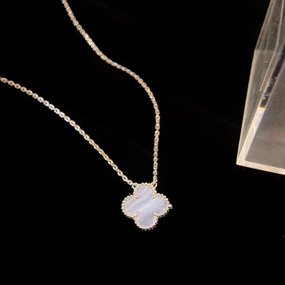 [Glimmer]CLOVER 15MM BLUE CHALCEDONY NECKLACE SILVER