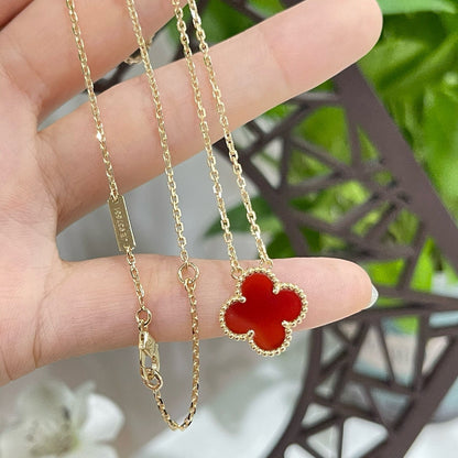 [Glimmer]CLOVER 15MM CARNELIAN SINGLE FLOWER NECKLACE