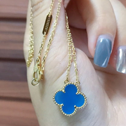 [Glimmer]CLOVER 15MM BLUE AGATE NECKLACE