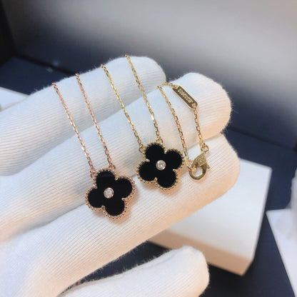 [Glimmer]CLOVER 15MM DIAMOND ONYX NECKLACE