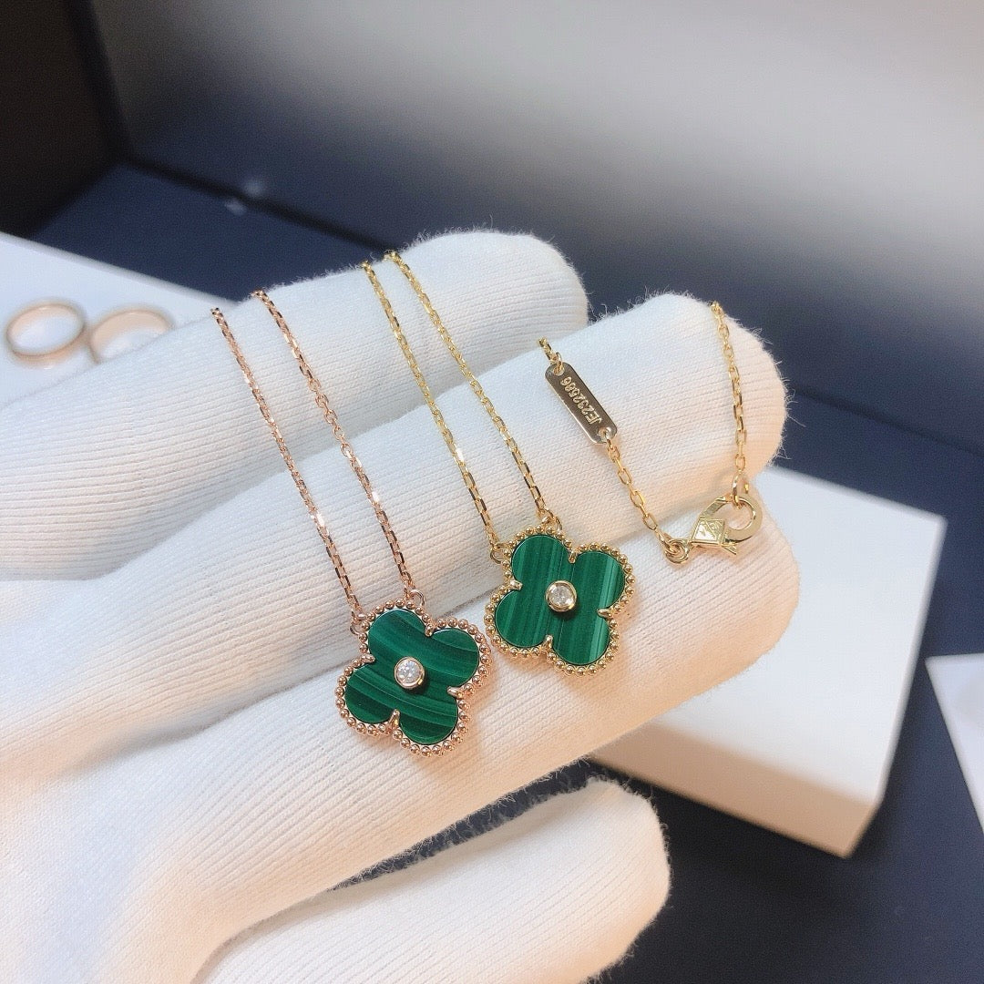 [Glimmer]CLOVER 15MM DIAMOND TURQUOISE NECKLACE
