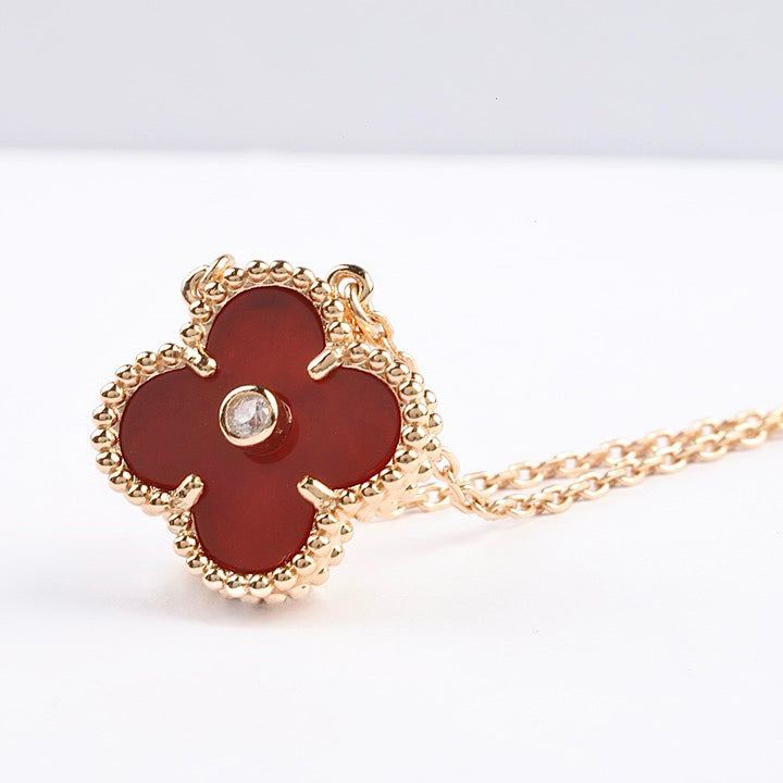 [Glimmer]CLOVER 15MM DIAMOND CARNELIAN NECKLACE