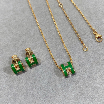 [Glimmer]POP H GREEN NECKLACE SILVER AND GOLD