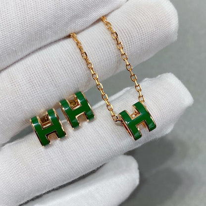 [Glimmer]POP H GREEN NECKLACE SILVER AND GOLD