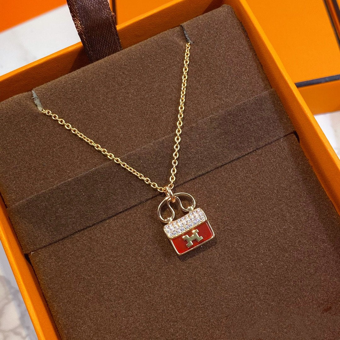 [Glimmer]CONSTANCE RED PEDANT PINK GOLD NECKLACE