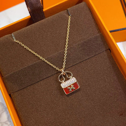 [Glimmer]CONSTANCE RED PEDANT PINK GOLD NECKLACE