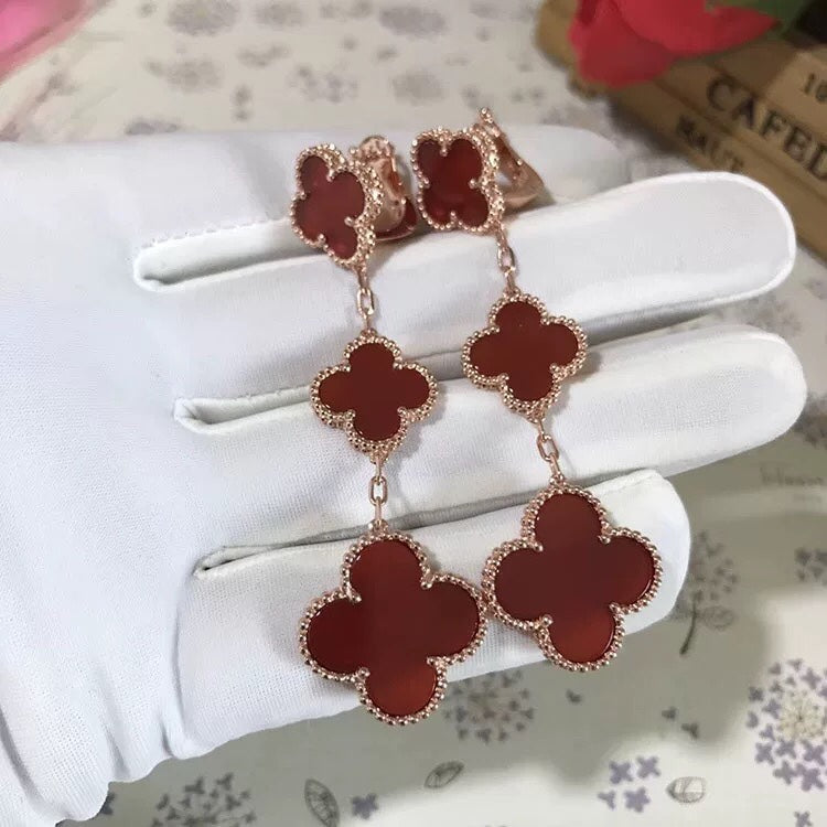 [Glimmer]CLOVER 3 MOTIF CARNELIAN DROP EARRINGS