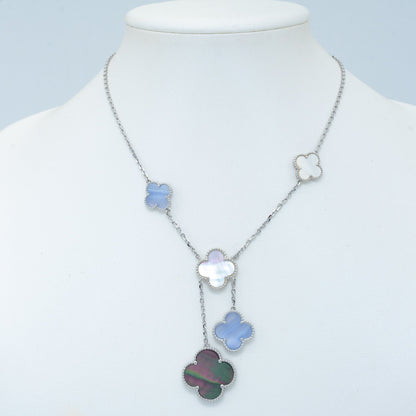 [Glimmer]CLOVER MOP CHALCEDONY NECKLACE SILVER 6 MOTIF