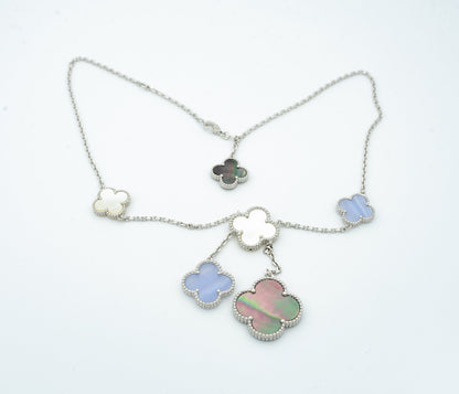 [Glimmer]CLOVER MOP CHALCEDONY NECKLACE SILVER 6 MOTIF