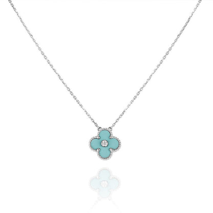 [Glimmer]CLOVER 1 DIAMOND LIGHT BLUE SILVER NECKLACE