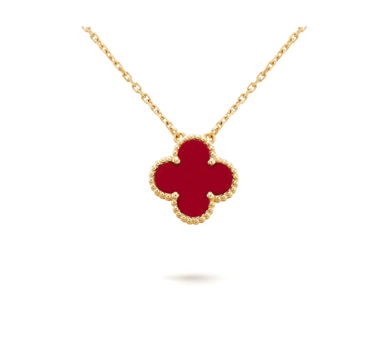 [Glimmer]CLOVER 15MM CARNELIAN SINGLE FLOWER NECKLACE