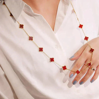 [Glimmer]CLOVER 20 MOTIFS CARNELIAN NECKLACE