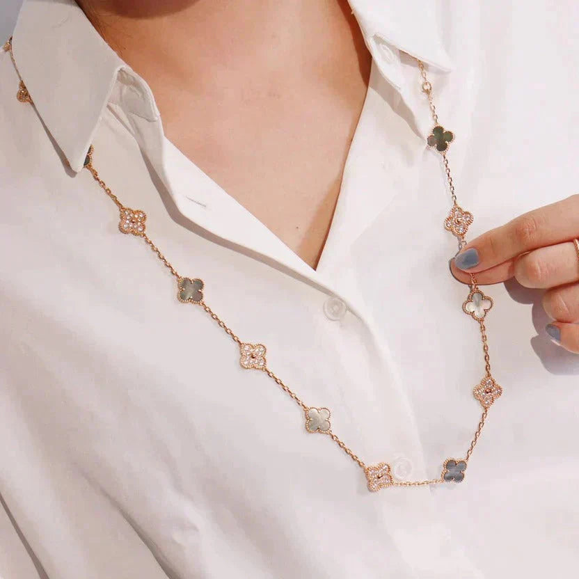 [Glimmer]CLOVER 20 MOTIFS DARK MOP DIAMOND  NECKLACE