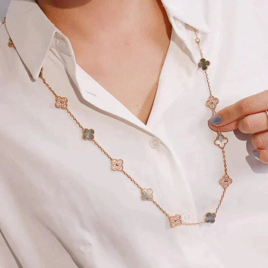 [Glimmer]CLOVER 20 MOTIFS DARK MOP DIAMOND  NECKLACE