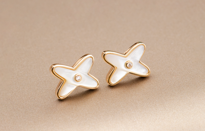 [Glimmer]JEUX DE WHITE MOP Glimmer GOLD DIAMOND EARRINGS