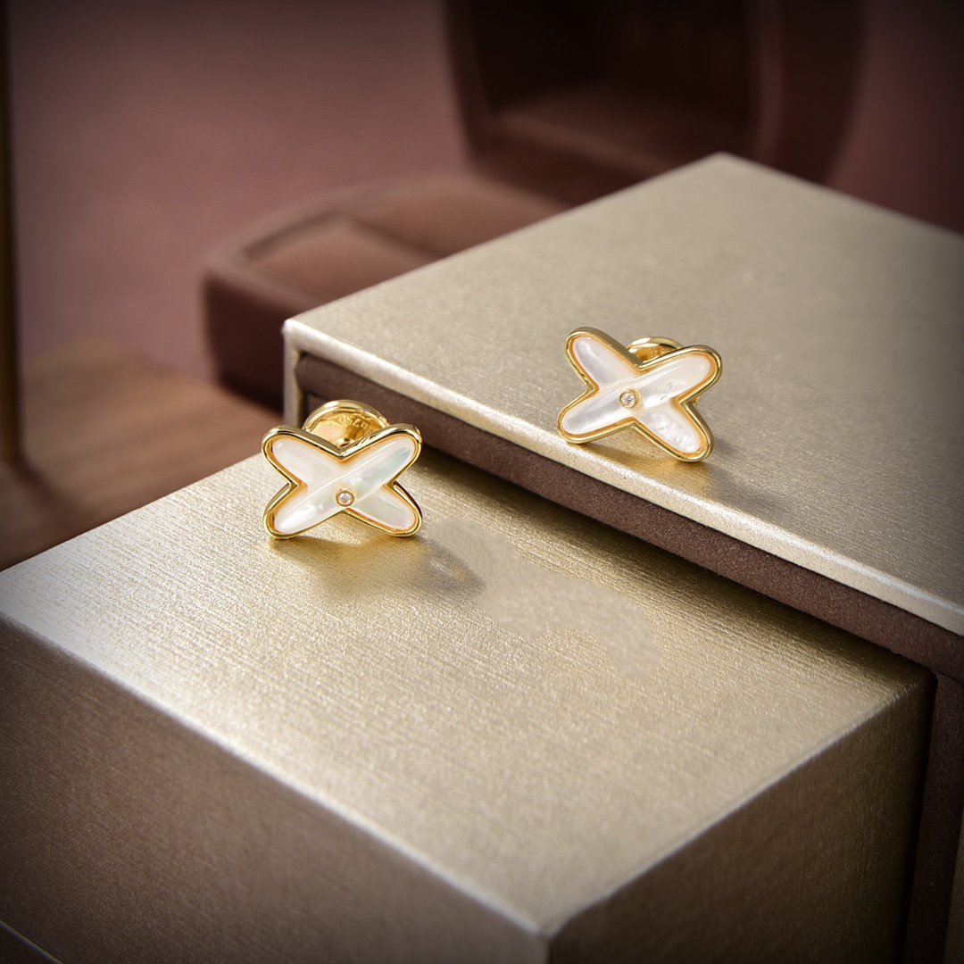[Glimmer]JEUX DE WHITE MOP GOLD DIAMOND EARRINGS